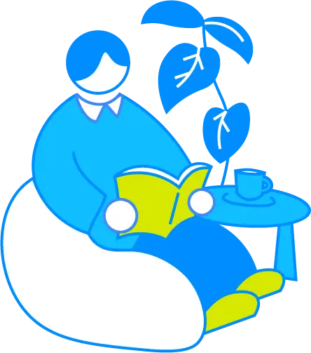ソファでくつろぎながら読書する人のイラスト